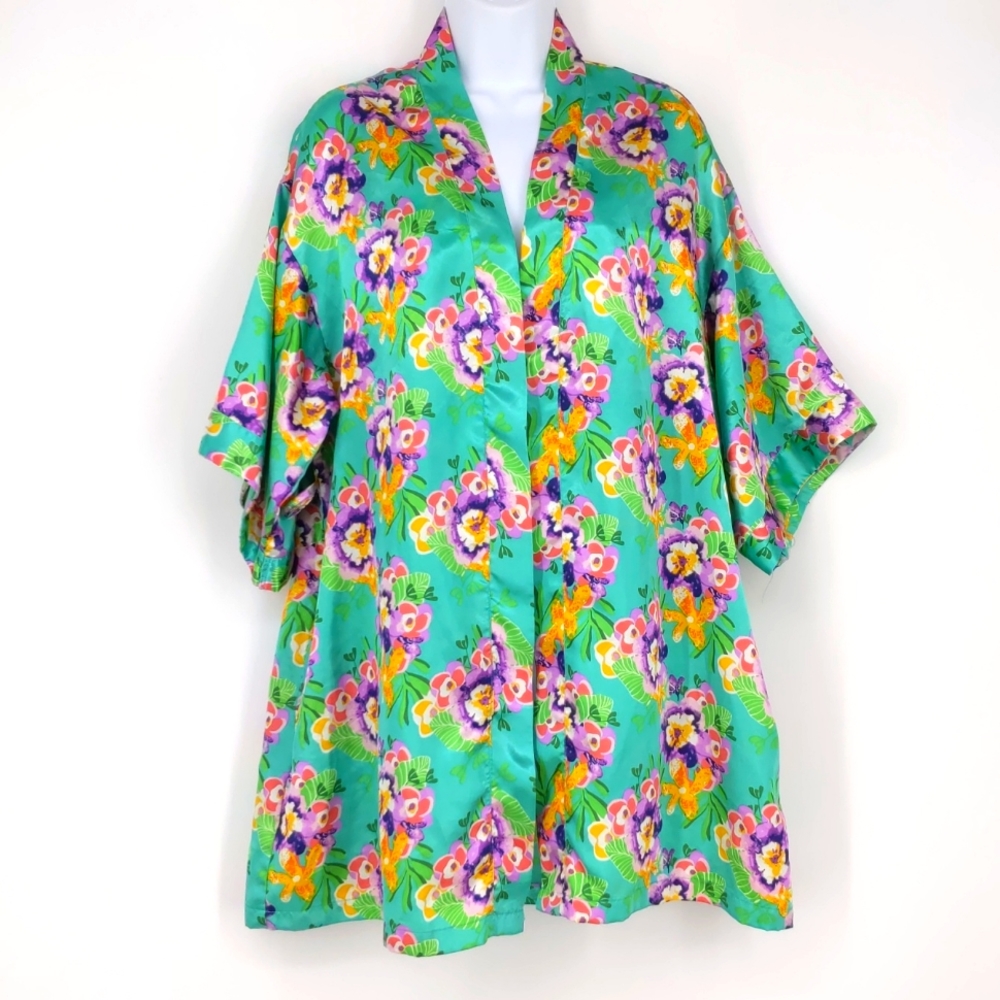 Bottoms Out Gal Lingerie Shiny Satin Floral Robe S